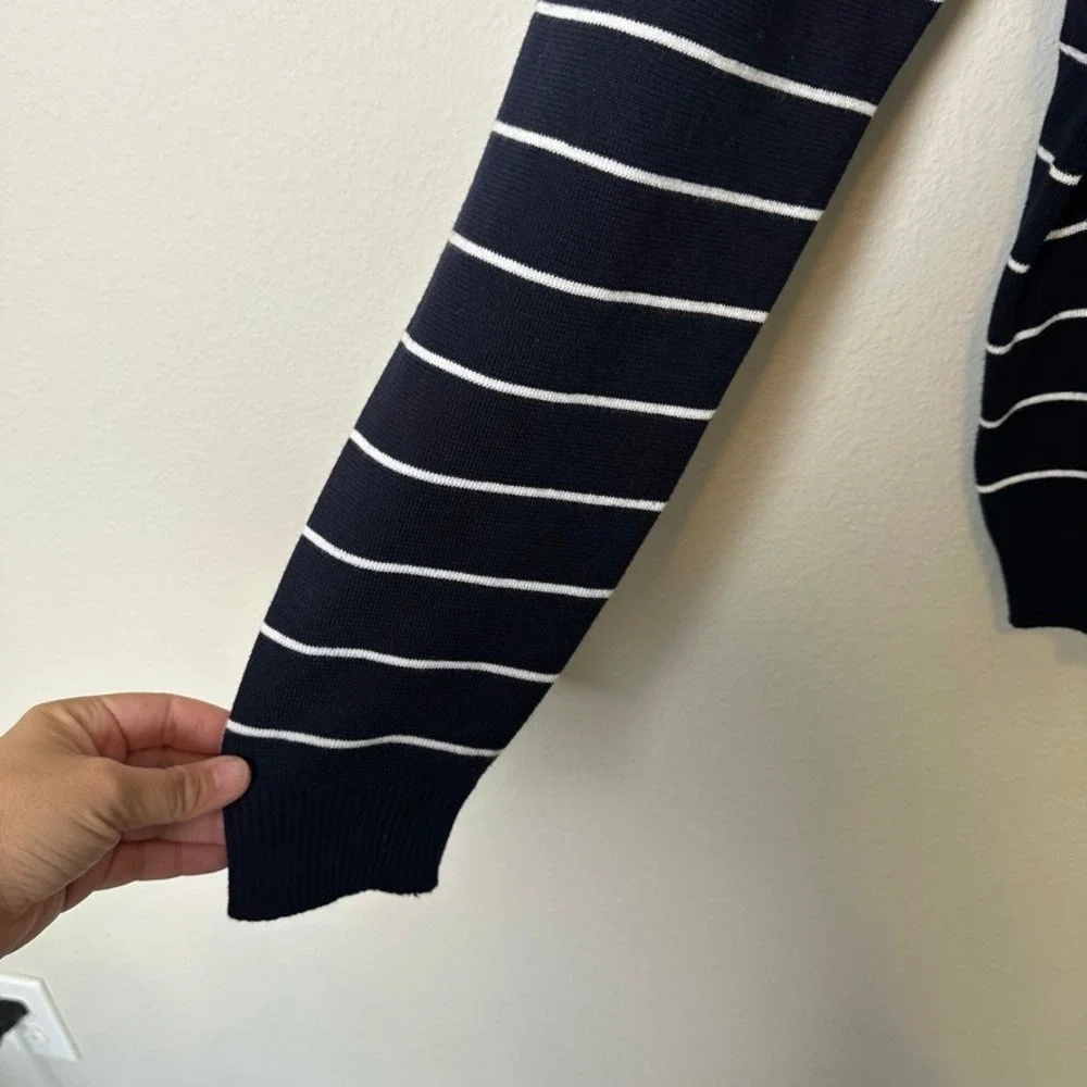 J.Crew Pima Cotton Striped Crewneck Sweater Mens L Navy White Nautical Mariner